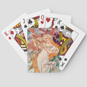 Art Nouveau Lente van Alphonse Mucha Pokerkaarten