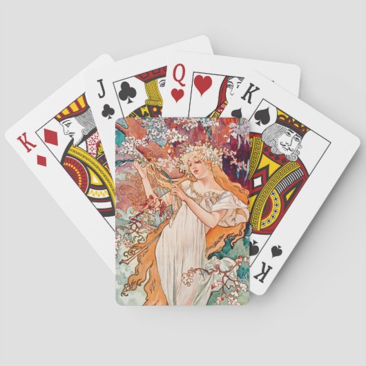 Art Nouveau Lente van Alphonse Mucha Pokerkaarten (Achterkant)