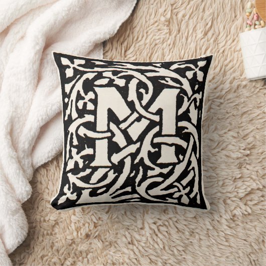 Art Nouveau Letter M met Monogram Vintage Kussen (Deken)