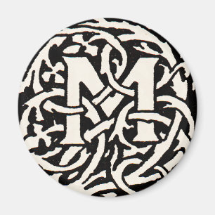 Art Nouveau Letter M met Monogram Vintage Magneet