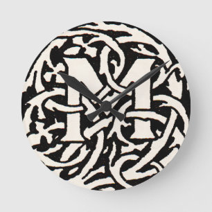 Art Nouveau Letter M met Monogram Vintage Ronde Klok