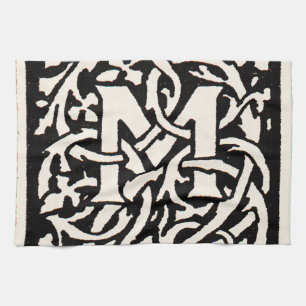 Art Nouveau Letter M met Monogram Vintage Theedoek