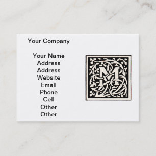 Art Nouveau Letter M met Monogram Vintage Visitekaartje