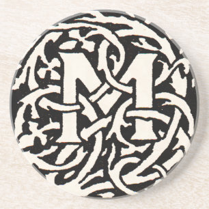Art Nouveau Letter M met Monogram Vintage Zandsteen Onderzetter