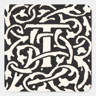 Art Nouveau Letter T met Vintage Monogram Vierkante Sticker