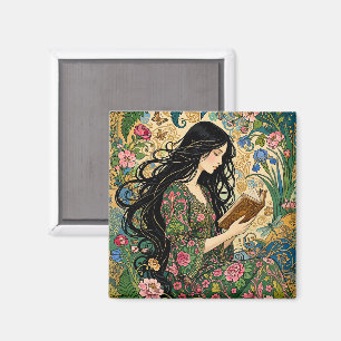 Art Nouveau lezen in de tuin Magneet