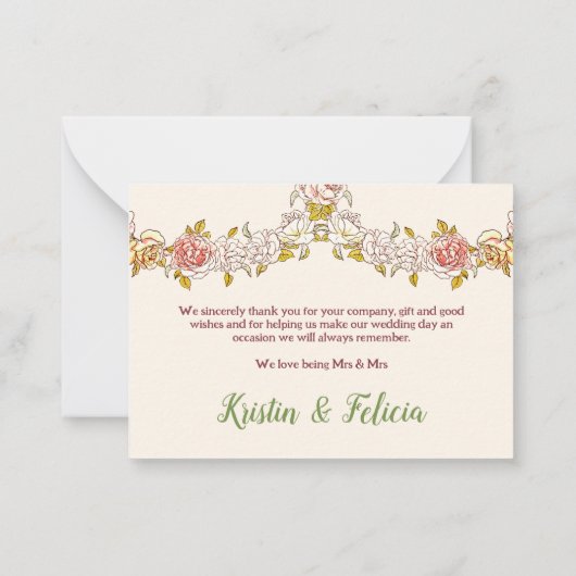  Art Nouveau LGBTQ Twee Brides Dank u Notitiekaartje (Achterkant)