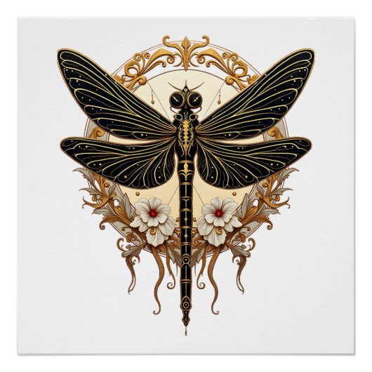Art Nouveau Libelle Elegante Steampunk Perfect Poster (Voorkant)