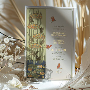 Art Nouveau Libelle en Bloemen Trouwkaart Folie Uitnodiging