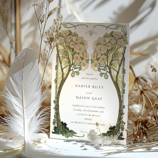 Art Nouveau Liefdesboom Bruiloft Kaart