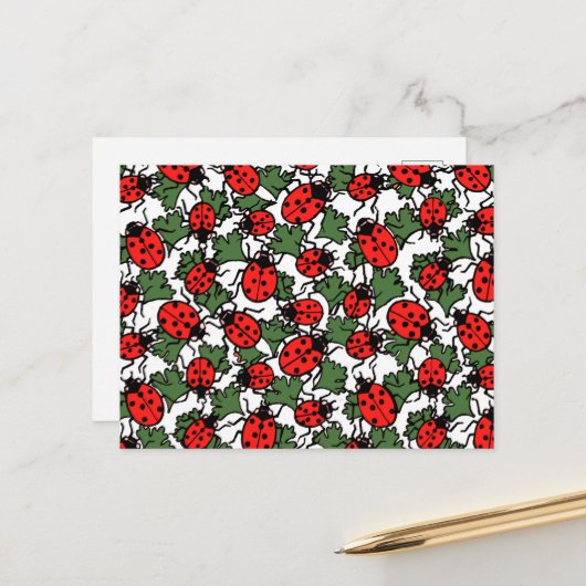 Art Nouveau Lieveheersbeestje Insectenpatroon Briefkaart (Voorkant / Achterkant in situ)