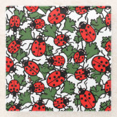 Art Nouveau Lieveheersbeestje Insectenpatroon Glazen Onderzetter (Voorkant)