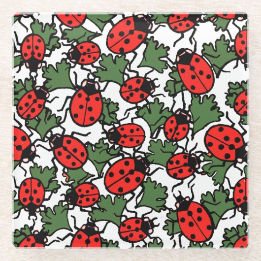 Art Nouveau Lieveheersbeestje Insectenpatroon Glazen Onderzetter (Voorkant)