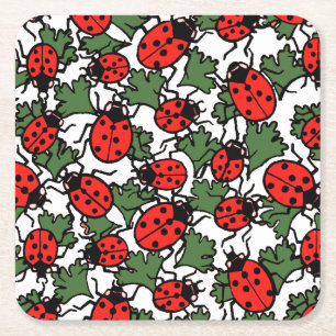 Art Nouveau Lieveheersbeestje Insectenpatroon Kartonnen Onderzetters