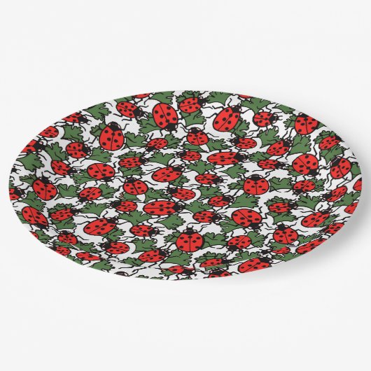 Art Nouveau Lieveheersbeestje Insectenpatroon Papieren Bordje (Gekanteld)