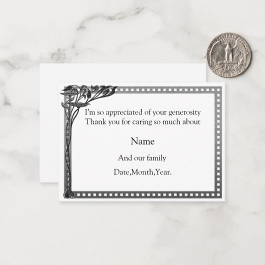 Art Nouveau Lijst - Hartelijk dank Notitiekaartje (Voorkant / Achterkant in situ)