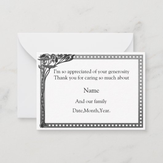Art Nouveau Lijst - Hartelijk dank Notitiekaartje (Voorkant)