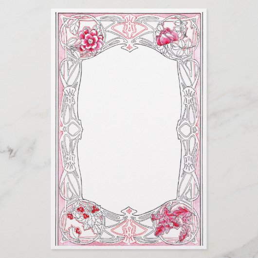  Art Nouveau-Lijst met bladeren en bloemen Briefpapier (Voorkant)