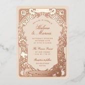 Art Nouveau Lijst Monogram Trouwperzik Roos Folie Uitnodiging (Voorkant)