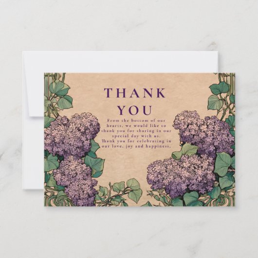 Art Nouveau Lila bruiloft Bedankkaart (Voorkant)