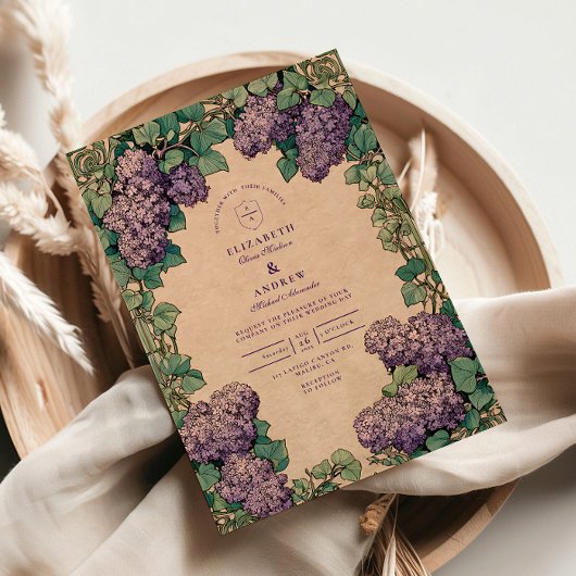 Art Nouveau Lila bruiloft Kaart
