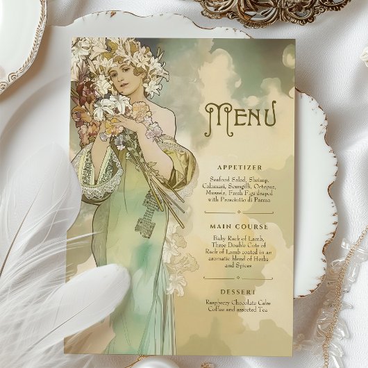 Art Nouveau Lillie Huwelijksmenu Kaart Zachte Past
