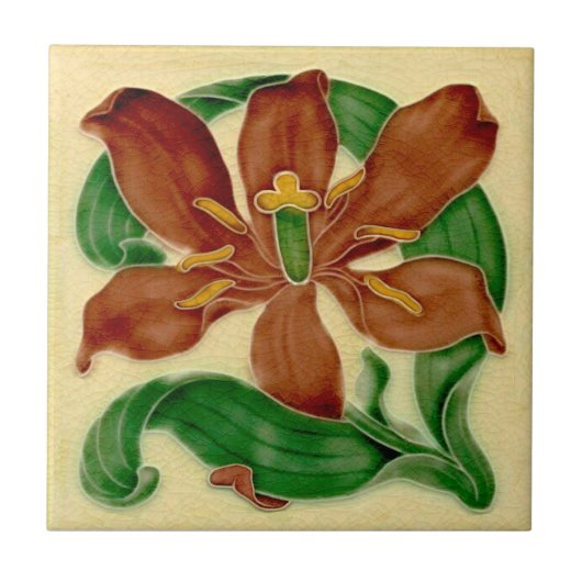 Art Nouveau Lily Antiek Pilkington Repro Tegeltje (Voorkant)