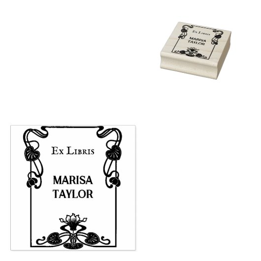 Art nouveau lily frame ex libris rubberstempel (Gestempeld)