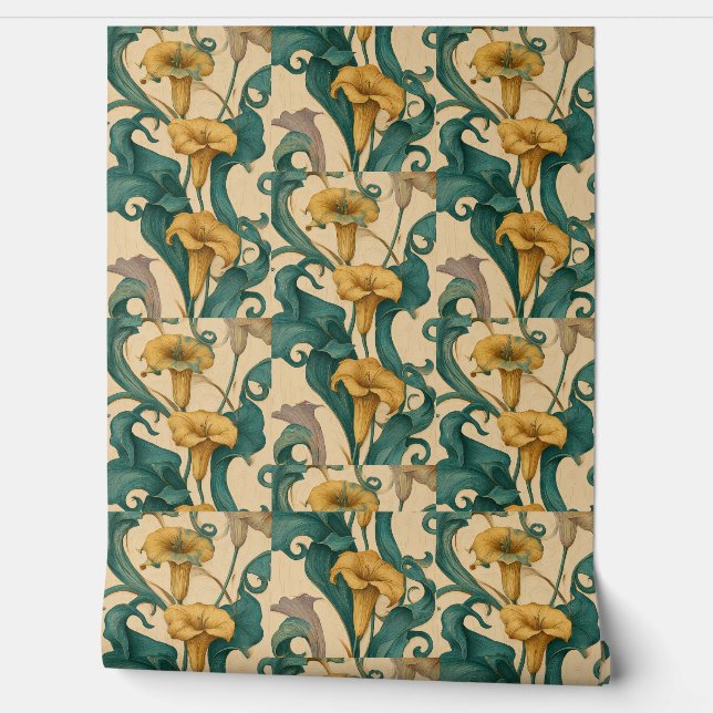 Art Nouveau Lily Swirls Wallpaper Behang (Afrollen)