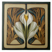 Art Nouveau Lily Symmetrical Floral Wall Art Tegeltje (Voorkant)