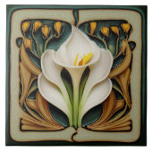 Art Nouveau Lily Symmetrical Floral Wall Art Tegeltje (Voorkant)