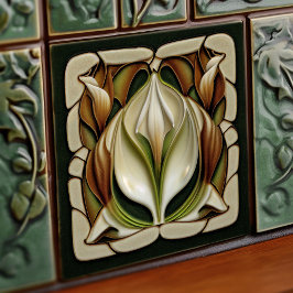Art Nouveau Lily Symmetrical Floral Wall Art Tegeltje