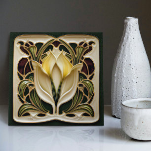 Art Nouveau Lily Symmetrical Floral Wall Art Tegeltje