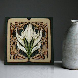 Art Nouveau Lily Symmetrical Floral Wall Art Tegeltje