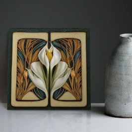 Art Nouveau Lily Symmetrical Floral Wall Art Tegeltje
