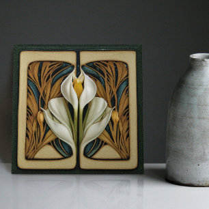 Art Nouveau Lily Symmetrical Floral Wall Art Tegeltje