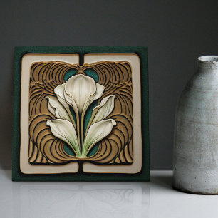 Art Nouveau Lily Symmetrical Floral Wall Art Tegeltje