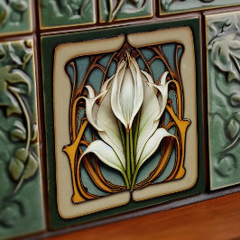 Art Nouveau Lily Symmetrical Floral Wall Art Tegeltje