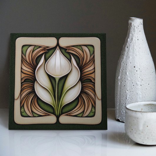 Art Nouveau Lily Symmetrical Floral Wall Art Tegeltje