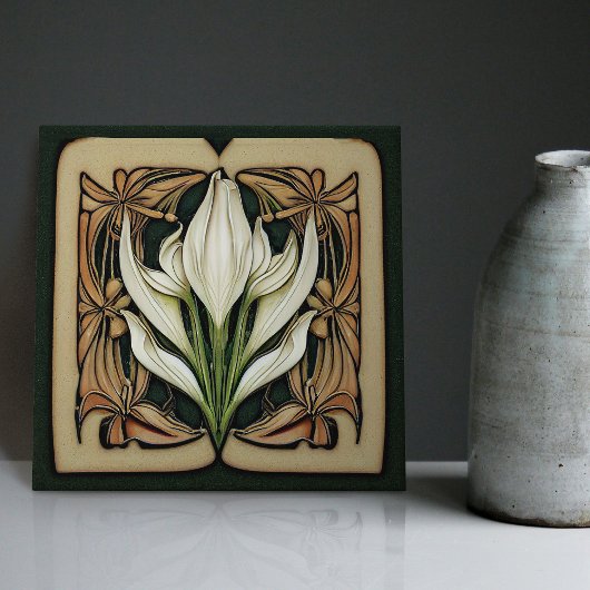 Art Nouveau Lily Symmetrical Floral Wall Art Tegeltje