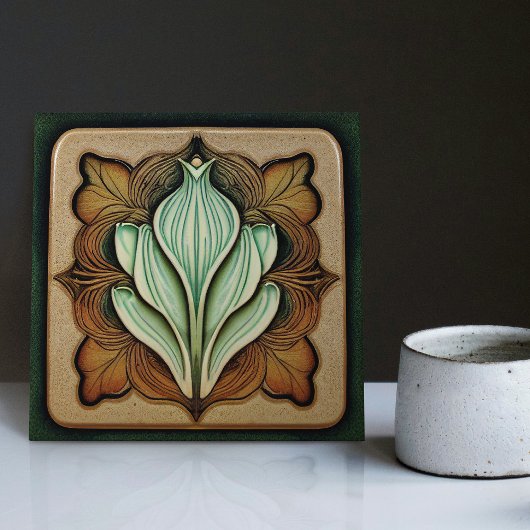 Art Nouveau Lily Symmetrical Floral Wall Art Tegeltje