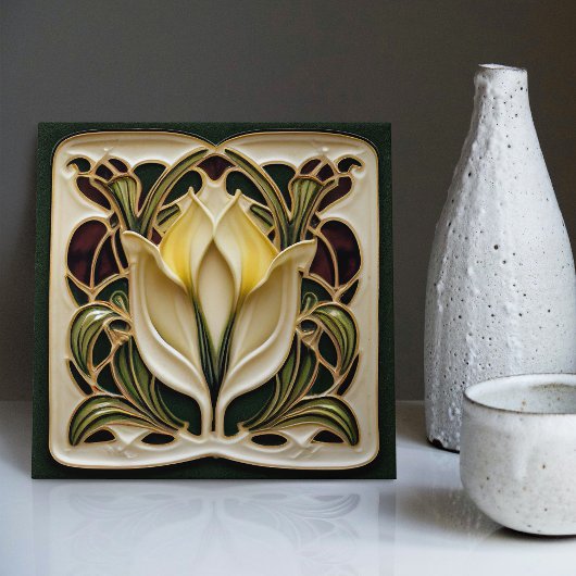 Art Nouveau Lily Symmetrical Floral Wall Art Tegeltje