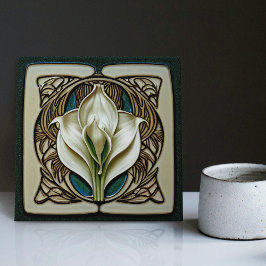 Art Nouveau Lily Symmetrical Floral Wall Art Tegeltje