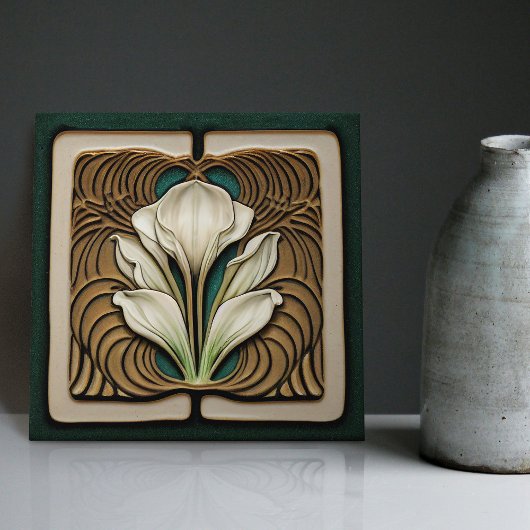 Art Nouveau Lily Symmetrical Floral Wall Art Tegeltje