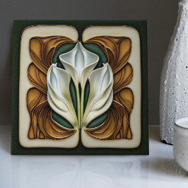 Art Nouveau Lily Symmetrical Floral Wall Art Tegeltje