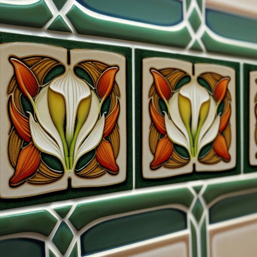 Art Nouveau Lily Symmetrical Floral Wall Art Tegeltje