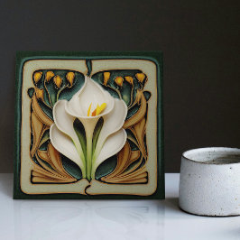 Art Nouveau Lily Symmetrical Floral Wall Art Tegeltje