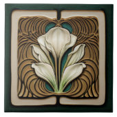 Art Nouveau Lily Symmetrical Floral Wall Art Tegeltje (Voorkant)
