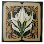 Art Nouveau Lily Symmetrical Floral Wall Art Tegeltje (Voorkant)
