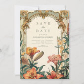 Art Nouveau Lily Wedding – Floral Lijst Design Save The Date (Voorkant)